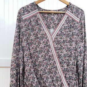 Max Studio Blouse Floral‎ Cottagecore Faux Wrap Women's M Long Sleeve Boho Pink